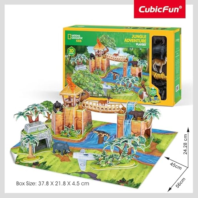 NATIONAL GEOGRAPHIC KIDS 3D PUZZLE JUNGLE ADVENTURE PLAYSET 65-PIECES WITH 6 ANIMAL FIGURES & PLAY MAT, EDUCATIONAL, NO TOOLS GLUING REQUIRED, RECREATE JUNGLE ADVENTURE, IMAGINATIVE PLAY, IDEAL GIFT - Image 2